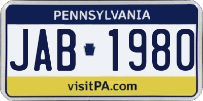 PA license plate JAB1980