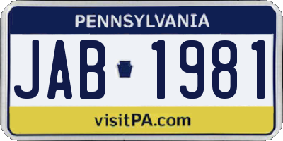 PA license plate JAB1981