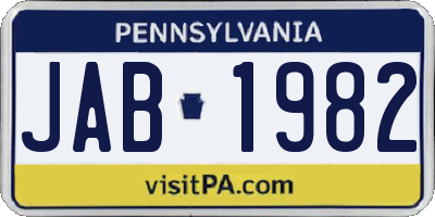 PA license plate JAB1982