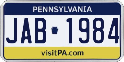 PA license plate JAB1984