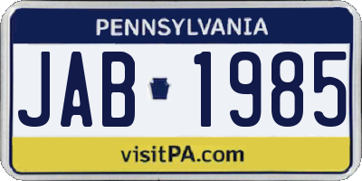 PA license plate JAB1985