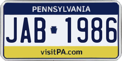 PA license plate JAB1986