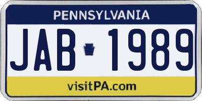 PA license plate JAB1989