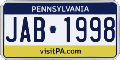 PA license plate JAB1998
