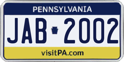 PA license plate JAB2002