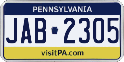 PA license plate JAB2305