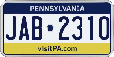 PA license plate JAB2310