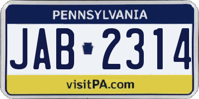 PA license plate JAB2314