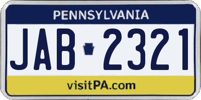PA license plate JAB2321