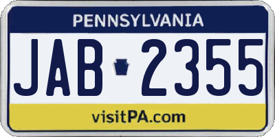 PA license plate JAB2355