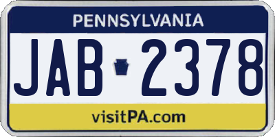 PA license plate JAB2378