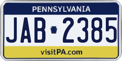 PA license plate JAB2385