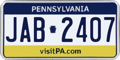 PA license plate JAB2407