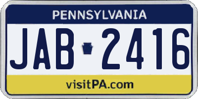 PA license plate JAB2416