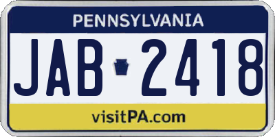 PA license plate JAB2418