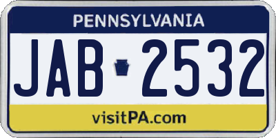 PA license plate JAB2532