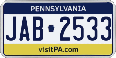 PA license plate JAB2533