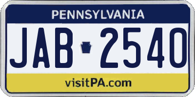 PA license plate JAB2540