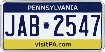 PA license plate JAB2547