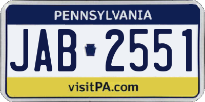 PA license plate JAB2551