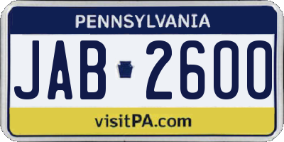 PA license plate JAB2600
