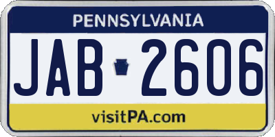 PA license plate JAB2606