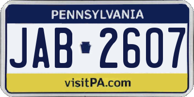 PA license plate JAB2607