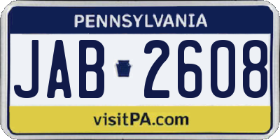 PA license plate JAB2608