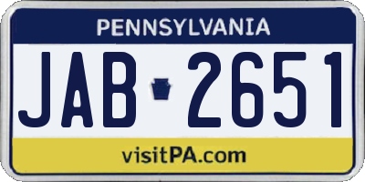 PA license plate JAB2651