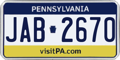 PA license plate JAB2670