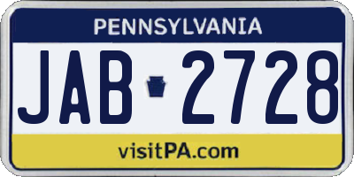 PA license plate JAB2728