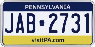 PA license plate JAB2731