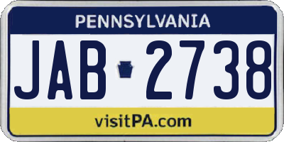 PA license plate JAB2738