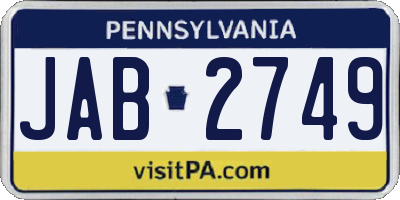 PA license plate JAB2749
