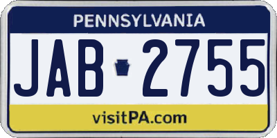PA license plate JAB2755