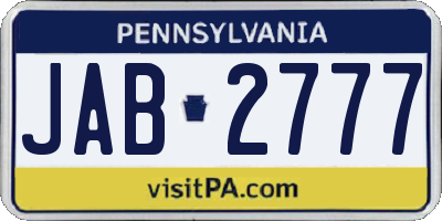 PA license plate JAB2777