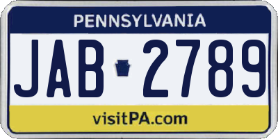 PA license plate JAB2789