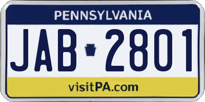 PA license plate JAB2801