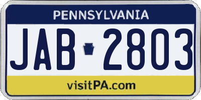 PA license plate JAB2803