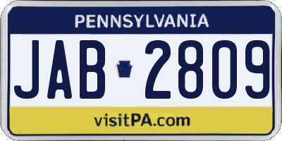 PA license plate JAB2809