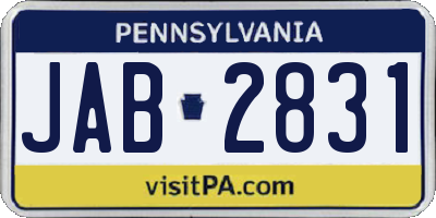 PA license plate JAB2831