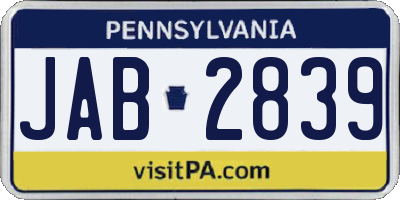 PA license plate JAB2839