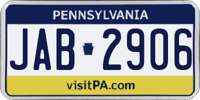 PA license plate JAB2906