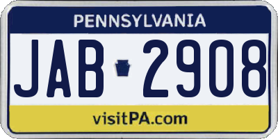 PA license plate JAB2908