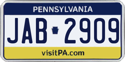 PA license plate JAB2909