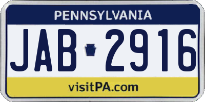 PA license plate JAB2916