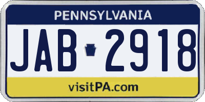 PA license plate JAB2918