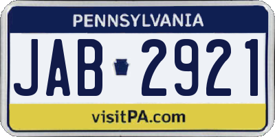 PA license plate JAB2921