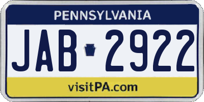 PA license plate JAB2922