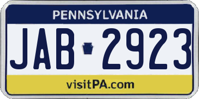 PA license plate JAB2923